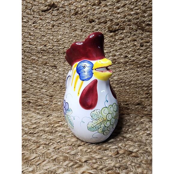 Vintage Pottery Derutta Girasole Italy Rooster Pitcher Hand Painted Grapes 8" - Picture 2 of 9